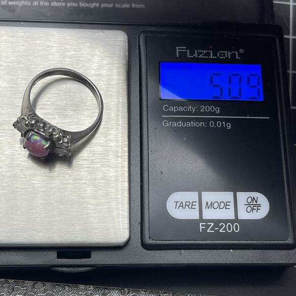 Oval Fire Opal & Cubic Zirconia Ballerina Ring Sterling Silver 925 Size 9.25 - Picture 7 of 7